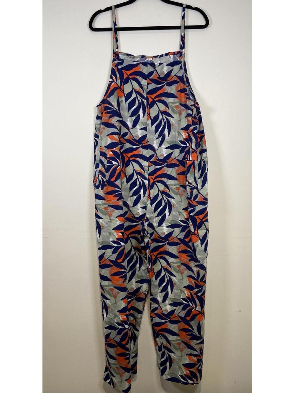 Women's Large Floral Print Jumpsuit with Adjustable Spaghetti Straps 100% Cotton